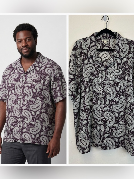 EARTHBOUND Other - Paisley Short Sleeve Button Up Shirt Dark Plum Size XXL Lightweight Travel Boho